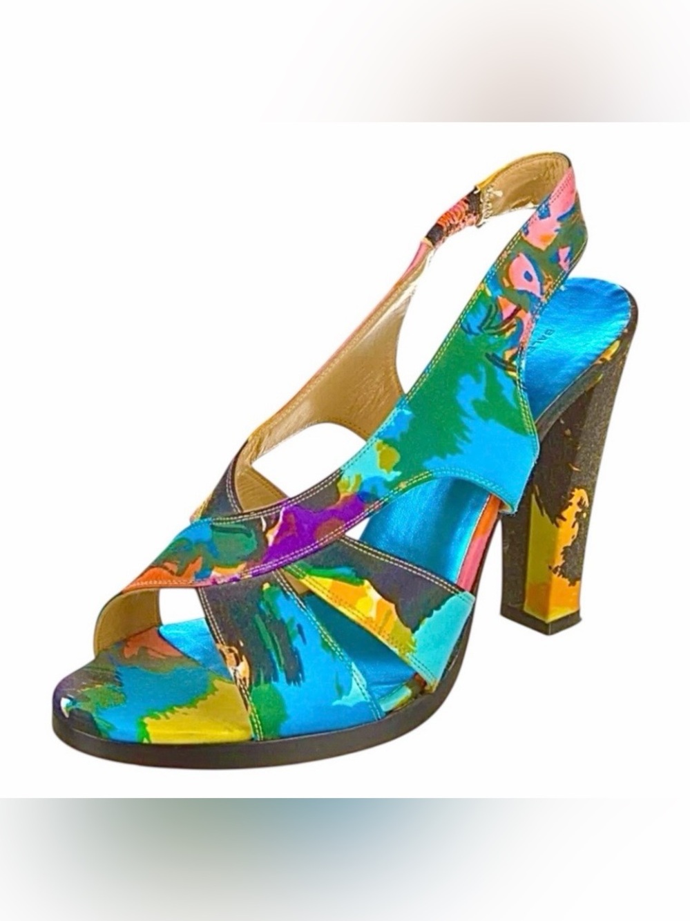 Balenciaga Blue Multicolor Criss Crossed Women's Heeled Sandals 9.5 - Picture 2 of 12